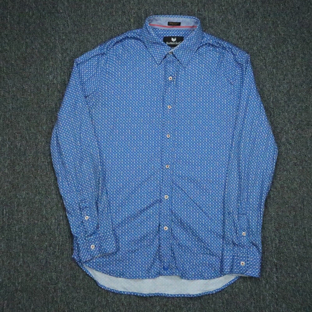 Men's Blue Patterned Casual Button-Down Shirt
